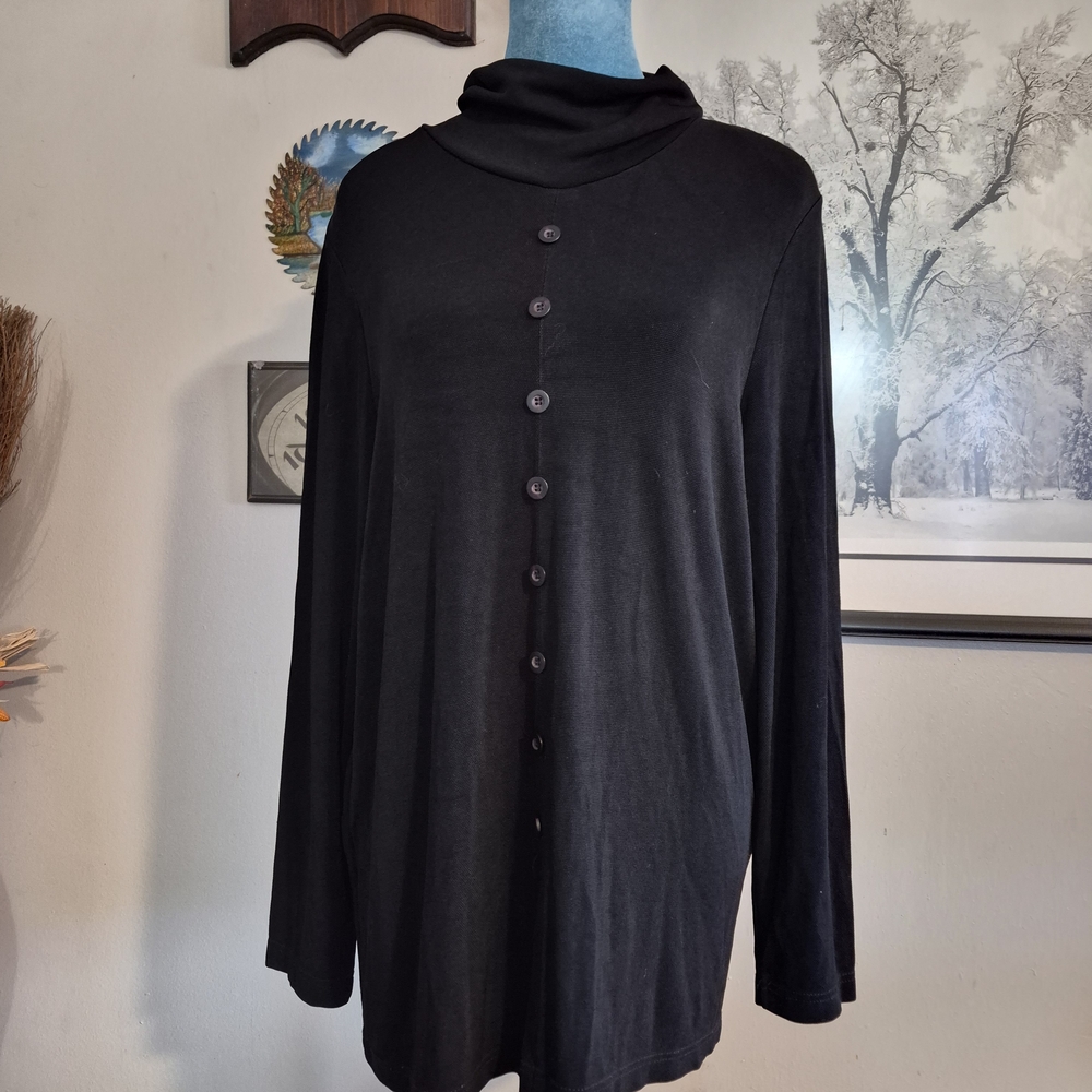 Piccadilly Fashions Black Faux-Button Turtleneck - Size Large